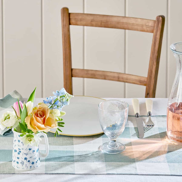 Sophie Allport Teal Gingham Linen Table Runner