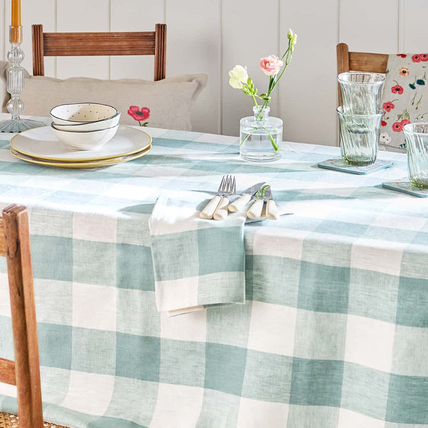 sophie allport Teal Gingham Linen Tablecloth