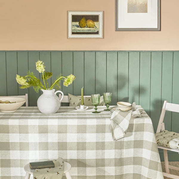sophie allport Warm Stone Gingham Linen Tablecloth