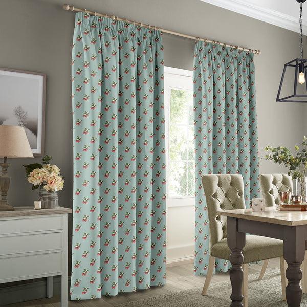 Sophie Allport Strawberries Pale Blue Made To Measure Curtains