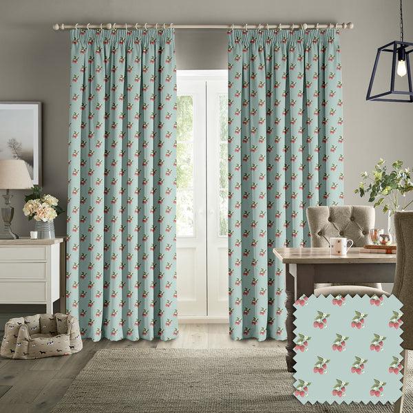 Sophie Allport Strawberries Pale Blue Made To Measure Curtains