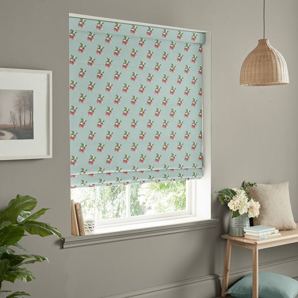 Sophie Allport Strawberries Pale Blue Made To Measure Roman Blind