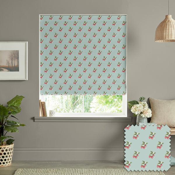 sophie allport Strawberries Pale Blue Made to Measure Roman Blind