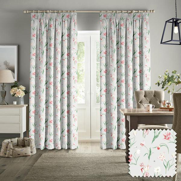 Sophie Allport Tulips Pale Grey Made To Measure Curtains