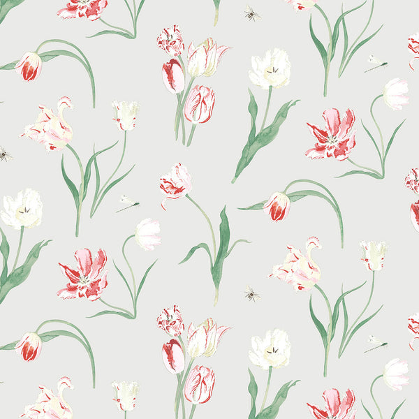Sophie Allport Tulips Pale Grey Made To Measure Roman Blind