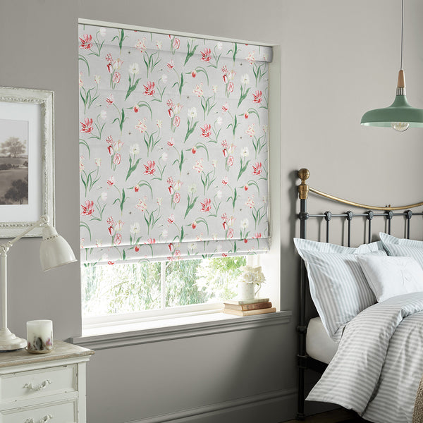 Sophie Allport Tulips Pale Grey Made To Measure Roman Blind