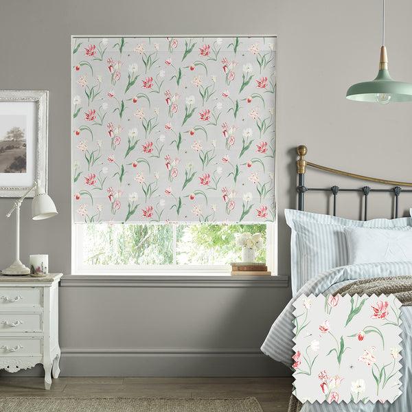 Sophie Allport Tulips Pale Grey Made To Measure Roman Blind