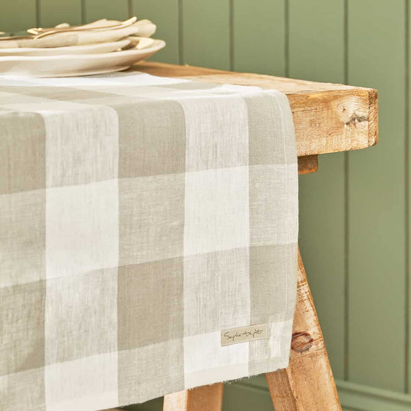 Sophie Allport Warm Stone Gingham Linen Table Runner
