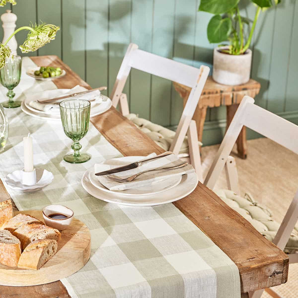 Sophie Allport Warm Stone Gingham Linen Table Runner