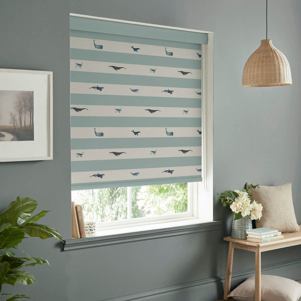 Sophie Allport Whales Deep Duck Egg Made To Measure Roller Blind