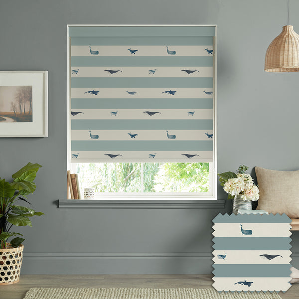 sophie allport Whales Deep Duck Egg Made to Measure Roller Blind
