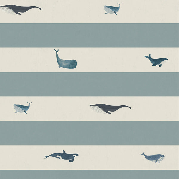 Sophie Allport Whales Deep Duck Egg Made To Measure Roman Blind
