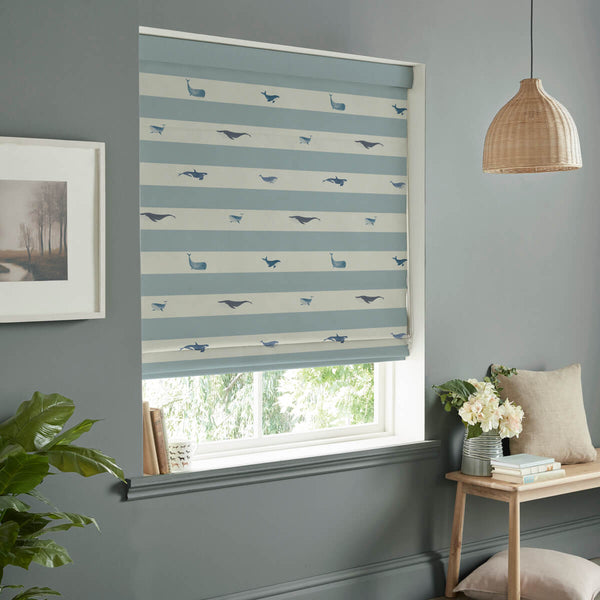 Sophie Allport Whales Deep Duck Egg Made To Measure Roman Blind