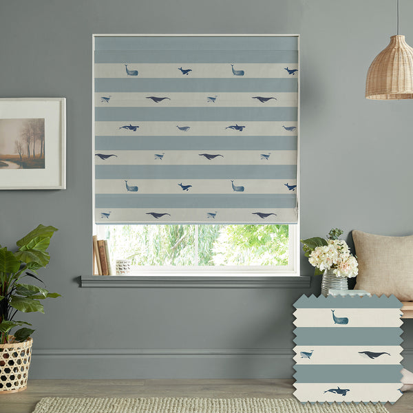 sophie allport Whales Deep Duck Egg Made to Measure Roman Blind