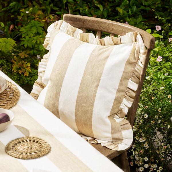 sophie allport Witham Sand Stripe Frill Edge Cushion