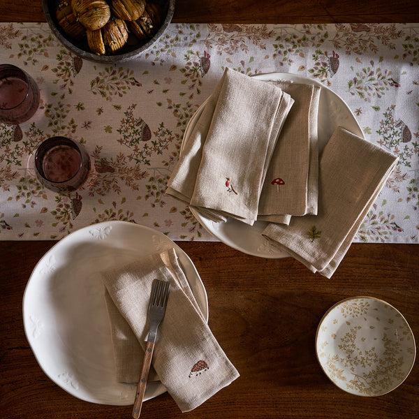 sophie allport Woodland Friends Embroidered Linen Napkins (Set of 4)