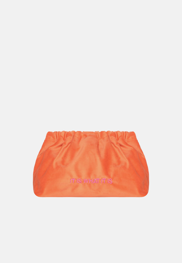 sorbet island VELVET CLUTCH BAG IT IS WHAT IT IS ORANGE