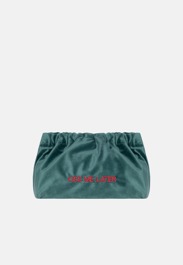 sorbet island VELVET CLUTCH BAG KISS ME LATER GREEN