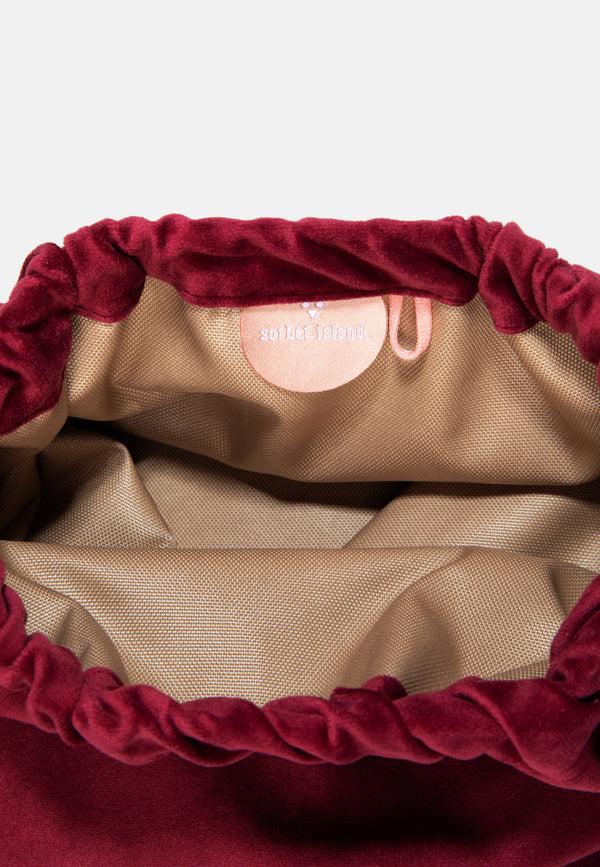 Sorbet Island VELVET CLUTCH BAG LOVE SAVES THE DAY BORDEAUX