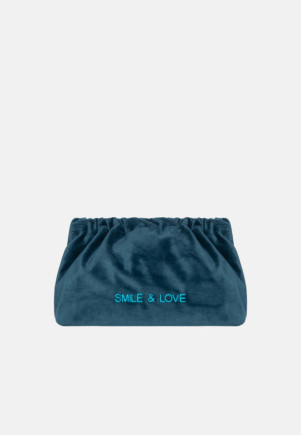 sorbet island VELVET CLUTCH BAG SMILE AND LOVE BLUE