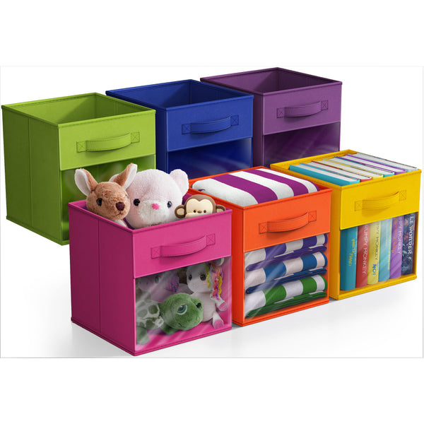sorbus 11" Cube Storage Bins with Window (6 Pack Multi-Colored)