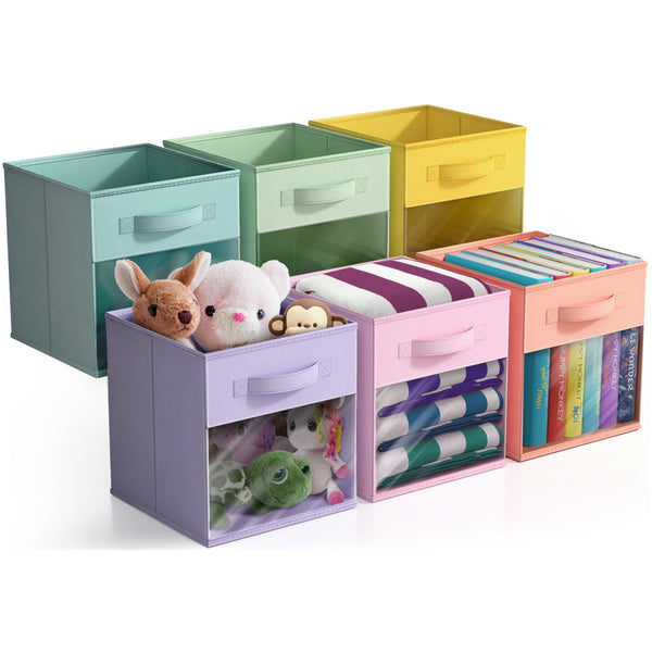 sorbus 11" Cube Storage Bins with Window (6 Pack Pastel Set)