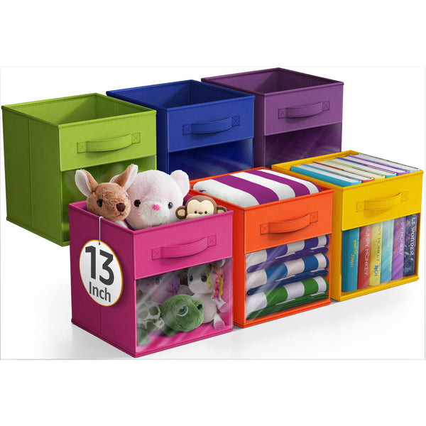 sorbus 13" Large Cube Storage Bins with Windows (6 Pack Multi)