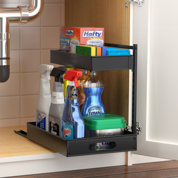 Sorbus 2-Tier Pull Out Under Sink Organizer With Sliding Tracks