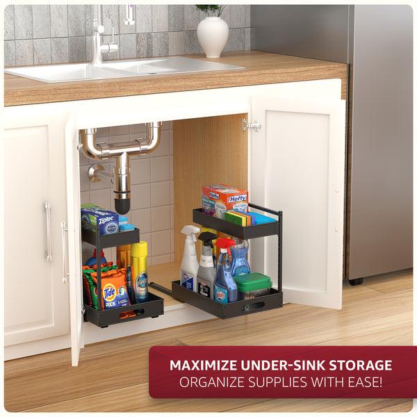 Sorbus 2-Tier Pull Out Under Sink Organizer With Sliding Tracks
