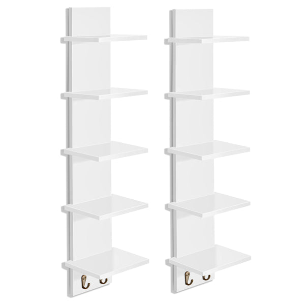 Sorbus 5 Tier Vertical Wall Shelf Unit With Hooks (Set Of 2)