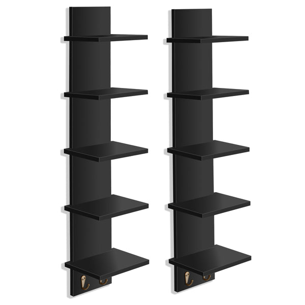 sorbus 5 Tier Vertical Wall Shelf Unit with Hooks (Set of 2)
