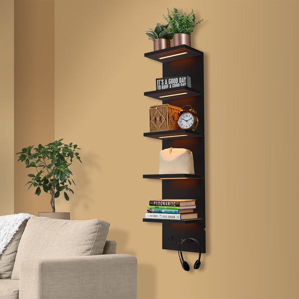 Sorbus 5 Tier Vertical Wall Shelf Unit With LED Lights