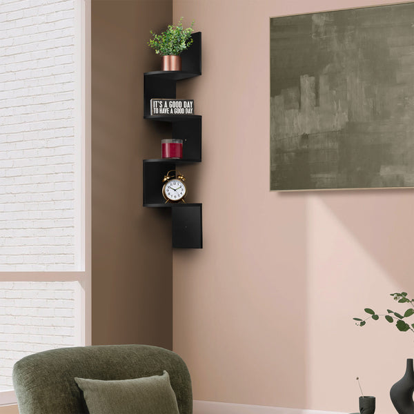 Sorbus 5-Tier Zig Zag Geometric Corner Wall Book Shelf Unit