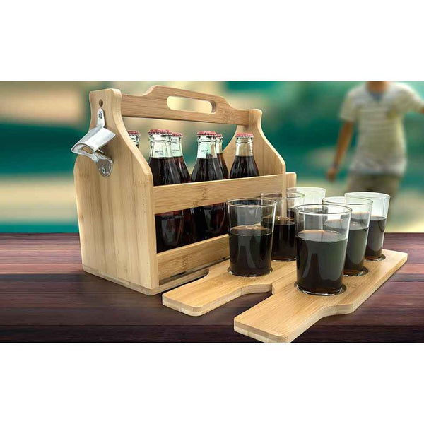 Sorbus Bamboo Wine Caddy With Bottle Opener & Sampler Paddles