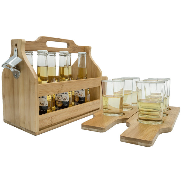 sorbus Bamboo Wine Caddy with Bottle Opener & Sampler Paddles