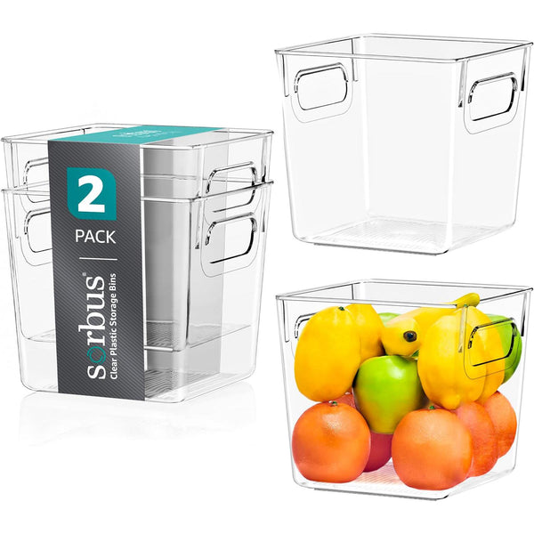 Sorbus Clear Plastic Storage Bins With Handles (4 Pack)