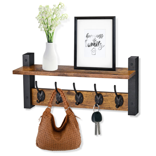 sorbus Coat Hooks Wall Mount Floating Shelf (Large & XL)