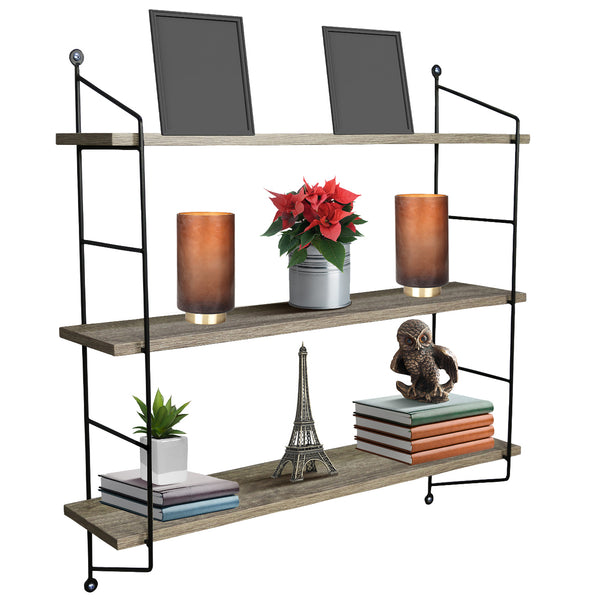 Sorbus Floating Wall Shelf With Metal Brackets (3 Tier)