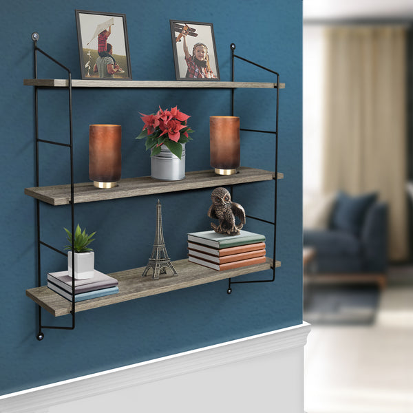 Sorbus Floating Wall Shelf With Metal Brackets (3 Tier)