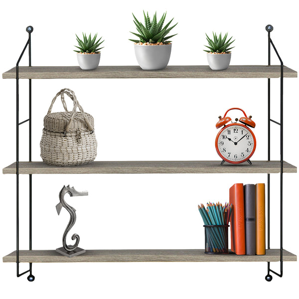 Sorbus Floating Wall Shelf With Metal Brackets (3 Tier)