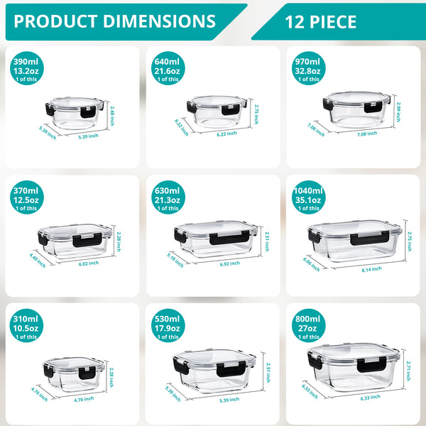 Sorbus Glass Food Storage Airtight Containers With Lids (24 Pcs)