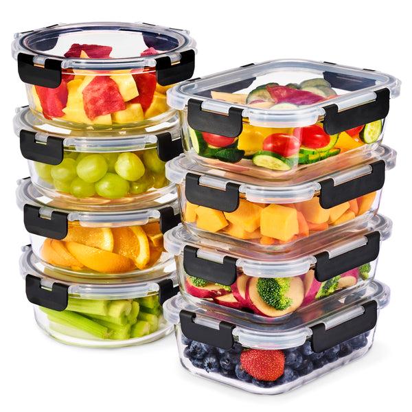 sorbus Glass Meal Prep Containers Airtight Lids Mix Shape (Set of 8)