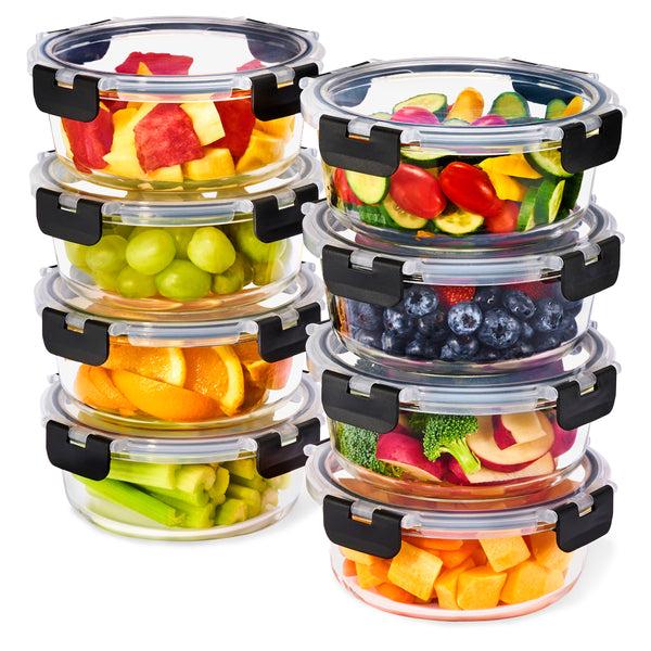 sorbus Glass Round Food Containers with Airtight Lids (8 Pack)