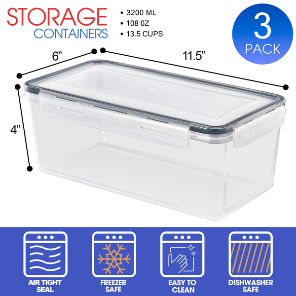 Sorbus Long Rectangular Airtight Food Storage Containers With Lids (3 Pack)