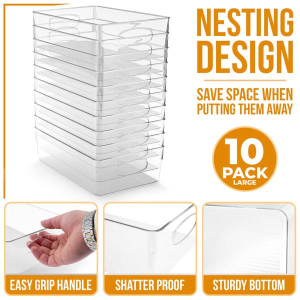 Sorbus Plastic Clear Container Bins With Handles (10 Pack)