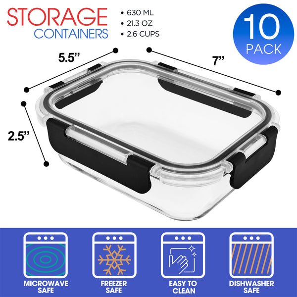 Sorbus Rectangular Glass Meal Prep Containers Airtight Lids (Set Of 10)