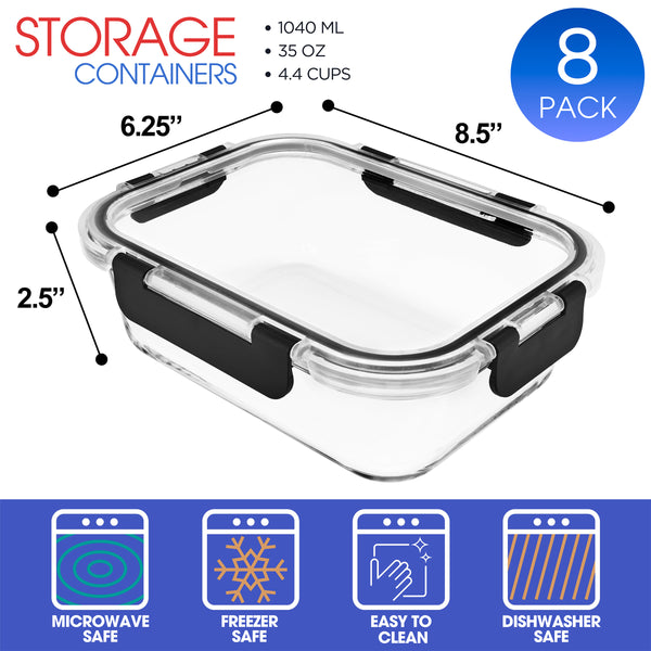 Sorbus Rectangular Glass Meal Prep Containers Airtight (Set Of 8)