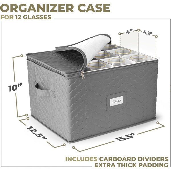 Sorbus 12 Glass Stemware Storage Quilted Case