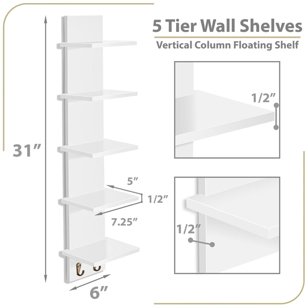 Sorbus 5 Tier Vertical Wall Shelf Unit With Hooks