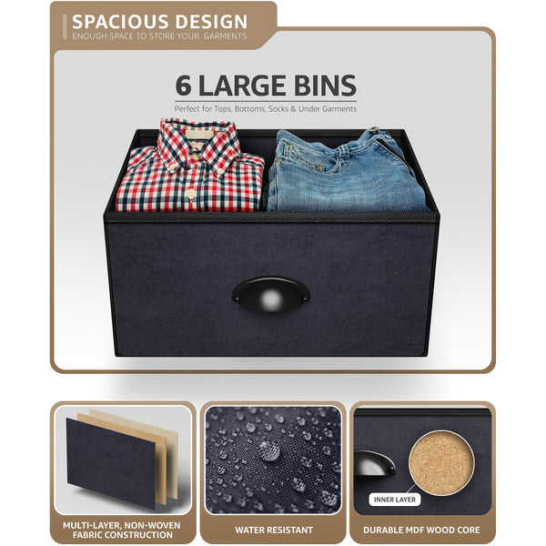 Sorbus 6 Drawer Dresser (Wood Top)